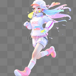 动态人物卡通图片_彩色立体元素可爱跑步女孩动态人