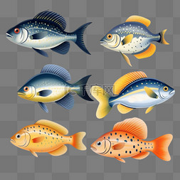 动物六条鱼贴纸装饰图案