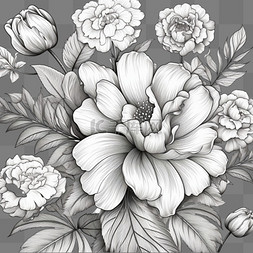 花卉线条背景图片_铜版画花朵花雕刻花卉线条背景