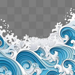 剪纸风格的浪花海浪图案