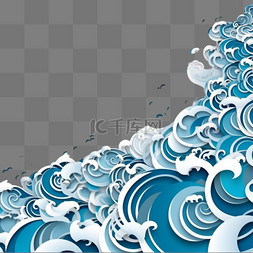 浪花的图片_剪纸风格的海浪图案浪花