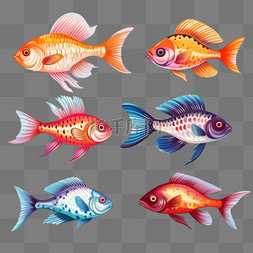 一套六条鱼贴纸装饰图案