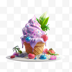 3D夏天融化的冰淇淋