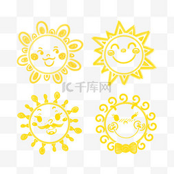 夏季可爱手绘太阳贴纸拟人表情