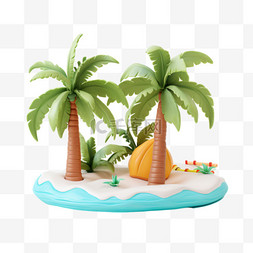 3DC4D立体夏日场景海边小岛椰树