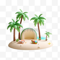 和美小岛图片_3DC4D立体夏日场景海边小岛椰树