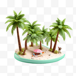 小岛原画图片_3DC4D立体夏日场景海边小岛椰树