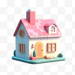 小山坡房子图片_3D立体卡通房子免扣元素