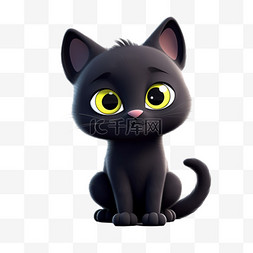 立体黑色图片_3D立体黑色小猫免扣元素