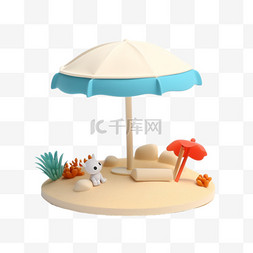 夏季遮阳伞图片_3DC4D立体夏日场景海边椰树遮阳伞