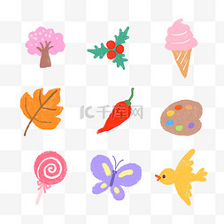 野果冰淇淋图片_蜡笔涂鸦大树冰淇淋树叶贴纸套图