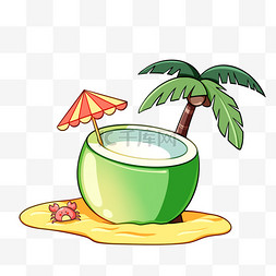 夏日海滩椰汁图片_夏日海滩椰子树椰汁