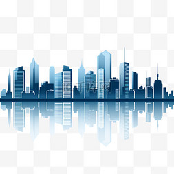 城市地标图片_卡通手绘浅蓝色城市建筑剪影