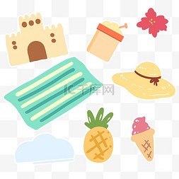 夏日描边饮品遮阳帽冰淇淋菠萝