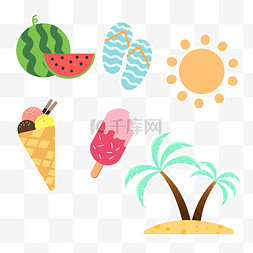 野果冰淇淋图片_夏日描边西瓜沙滩鞋太阳冰淇淋雪