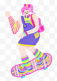 夏季彩色多巴胺人物青春活力滑板女孩
