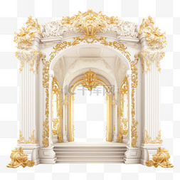 充气双拱门图片_巴洛克风格金色奢华经典立柱拱门