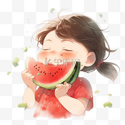 手绘吃西瓜的图片_吃西瓜的可爱的孩子开心的表情手