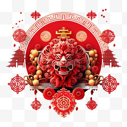 圆红色图片_中国新年龙头龙头红色