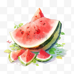 水果手绘背景图片_水果元素西瓜夏季水果大暑节气西