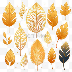 金色手绘植物叶子树叶