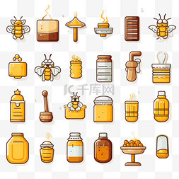 养蜂人卡通图片_蜂蜜卡通手绘图标集
