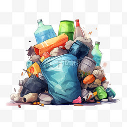 垃圾桶插图图片_许多成堆的垃圾和塑料袋和瓶子插