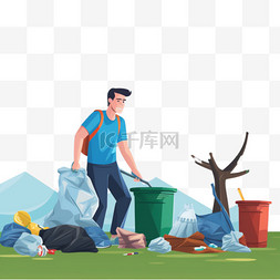 废品垃圾图片_志愿者在城市景观背景下清理公园