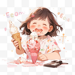 插画夏天背景图片_大暑吃冰激淋的孩子