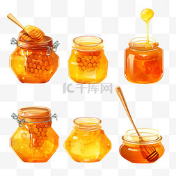 蜂窝壁板图片_矢量插图蜂蜜在蜂窝中在罐子中从