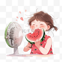 插画纯色背景图片_吃西瓜的可爱的孩子开心的表情手