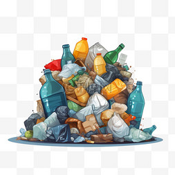 许多成堆的垃圾和塑料袋和瓶子插