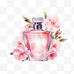 香水瓶盖子图片_带有樱花香味的新香水写实插图