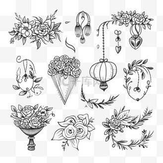 手绘装饰线图片素材_手绘植物线条装饰花朵花