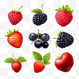 草莓蓝莓图片_浆果彩色水果蓝莓树莓草莓