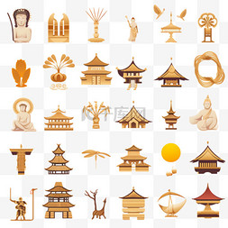 泰国风格装饰旅游图标集