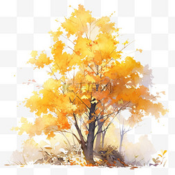 秋天手绘卡通黄色叶子的树木元素