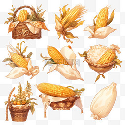 秋季农作物丰收图片_秋天秋季丰收的玉米金黄色的竹筐