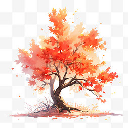 红色植物背景图片_秋天植物树木秋天的树木元素