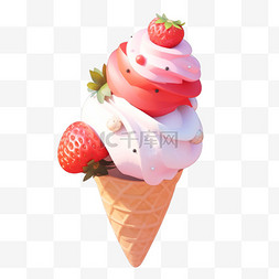 夏天冰激凌图片_夏日冰激淋草莓冰激凌3d元素