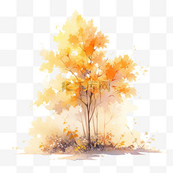 秋天黄色叶子的树木手绘植物元素