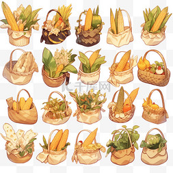 白色手绘食物图片_秋天丰收的玉米食物金黄色卡通手