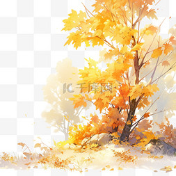 秋天的叶子手绘图片_秋天植物树叶大树黄色叶子的树木