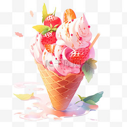 夏天冰激凌图片_夏日冰激淋草莓冰激凌3d元素