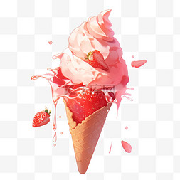 冰激图片_夏日冰激淋草莓冰激凌3d元素