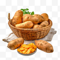 农作物背景图片_土豆马铃薯元素编织筐中的马铃薯