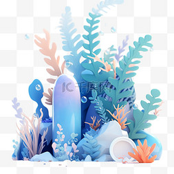 细节亮点图片_海洋元素海浪海星海藻3d元素