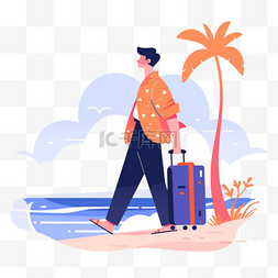 扁平插画风格旅游度假人物到海边