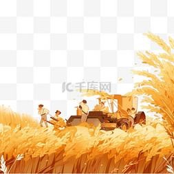 收稻机收稻图片_收割丰收的麦田场景