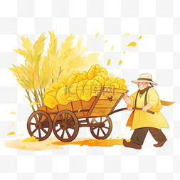 推车的图片_推着载满丰收的农作物小车的农民